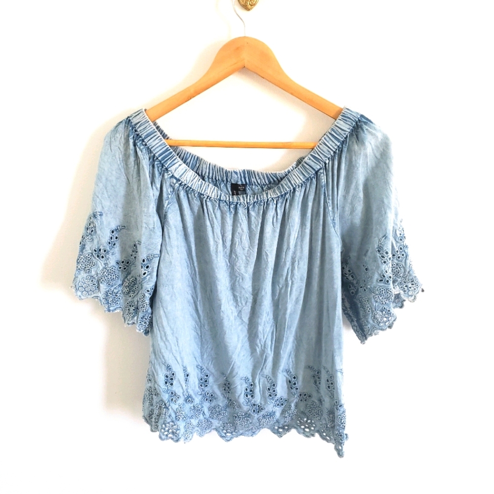 Boho Off The Shoulder Floral Trim Women Sz L